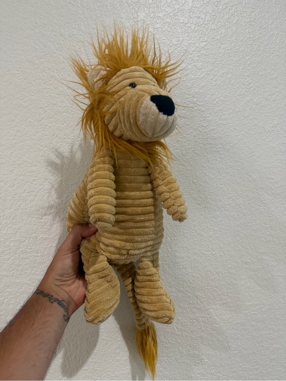 Jellycat Corduroy Lion Plush in Tan and Gold